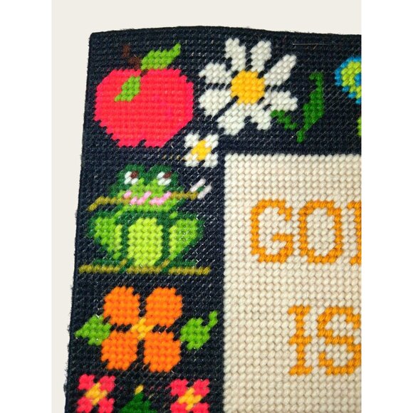 Handcrafted God Is Love Needlepoint Wall Hanging Vintage Kitsch - Picture 2 of 7